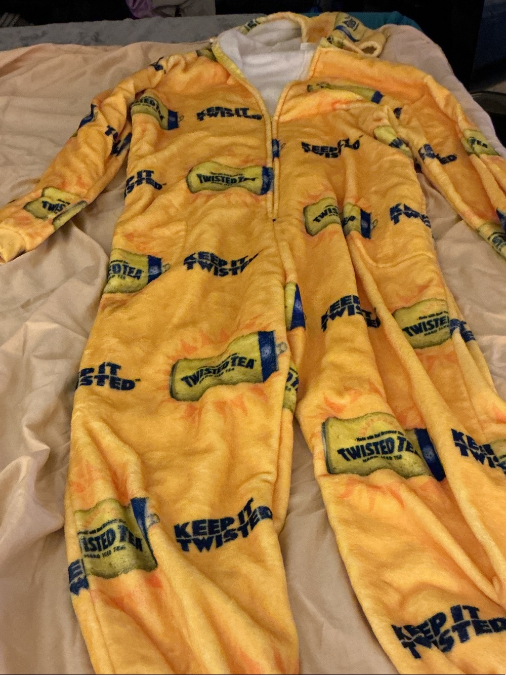 Twisted tea Yellow and Blue Fleece Onesie  with Hood